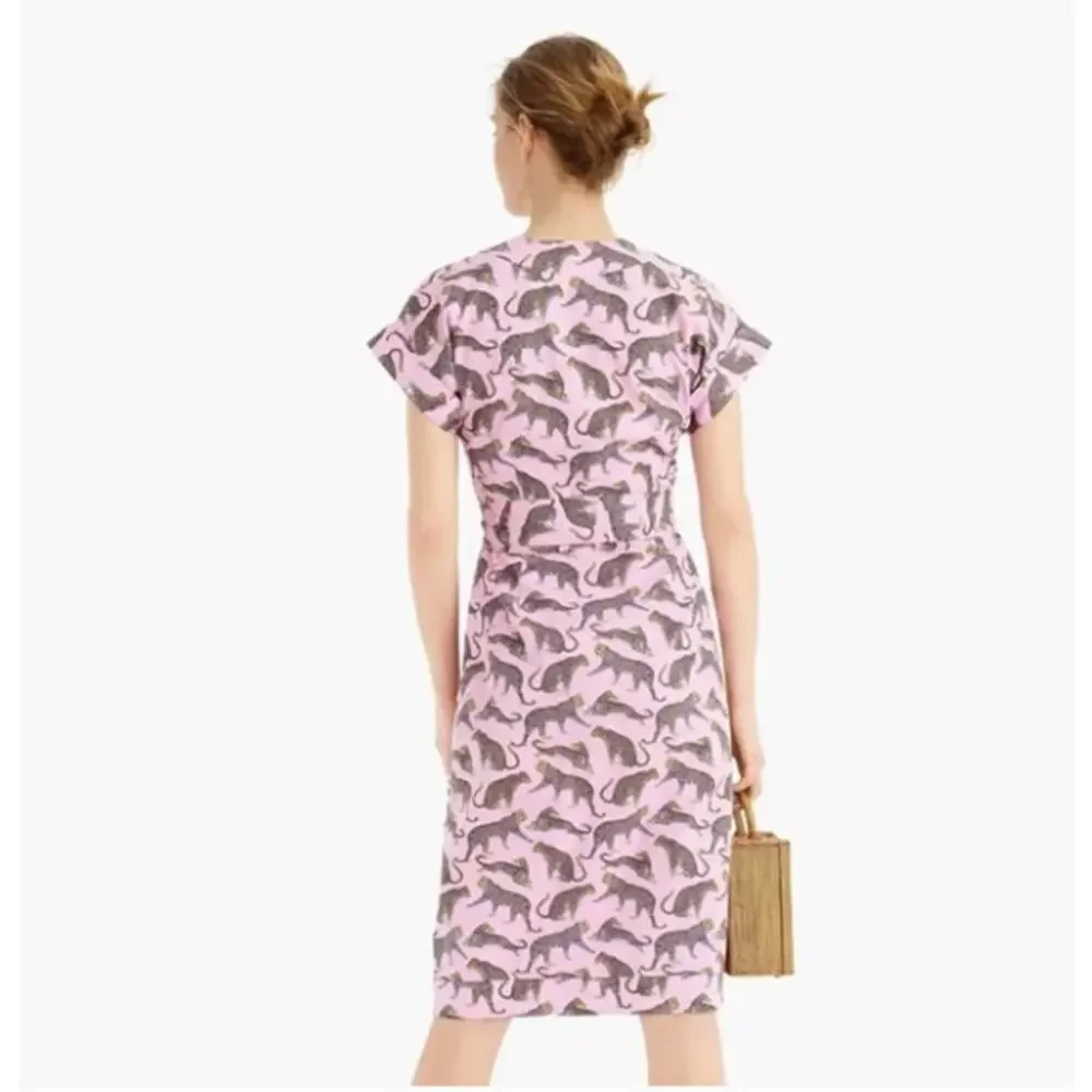 J. CREW Ratti Leopard Animal Print Wrap Dress Lavender Pink Sz 2 {3E11} - Picture 2 of 8